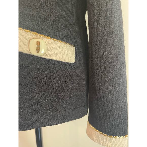 J.S.S knit wear jacket blazer small black cream wool blend button up classic - Picture 2 of 12